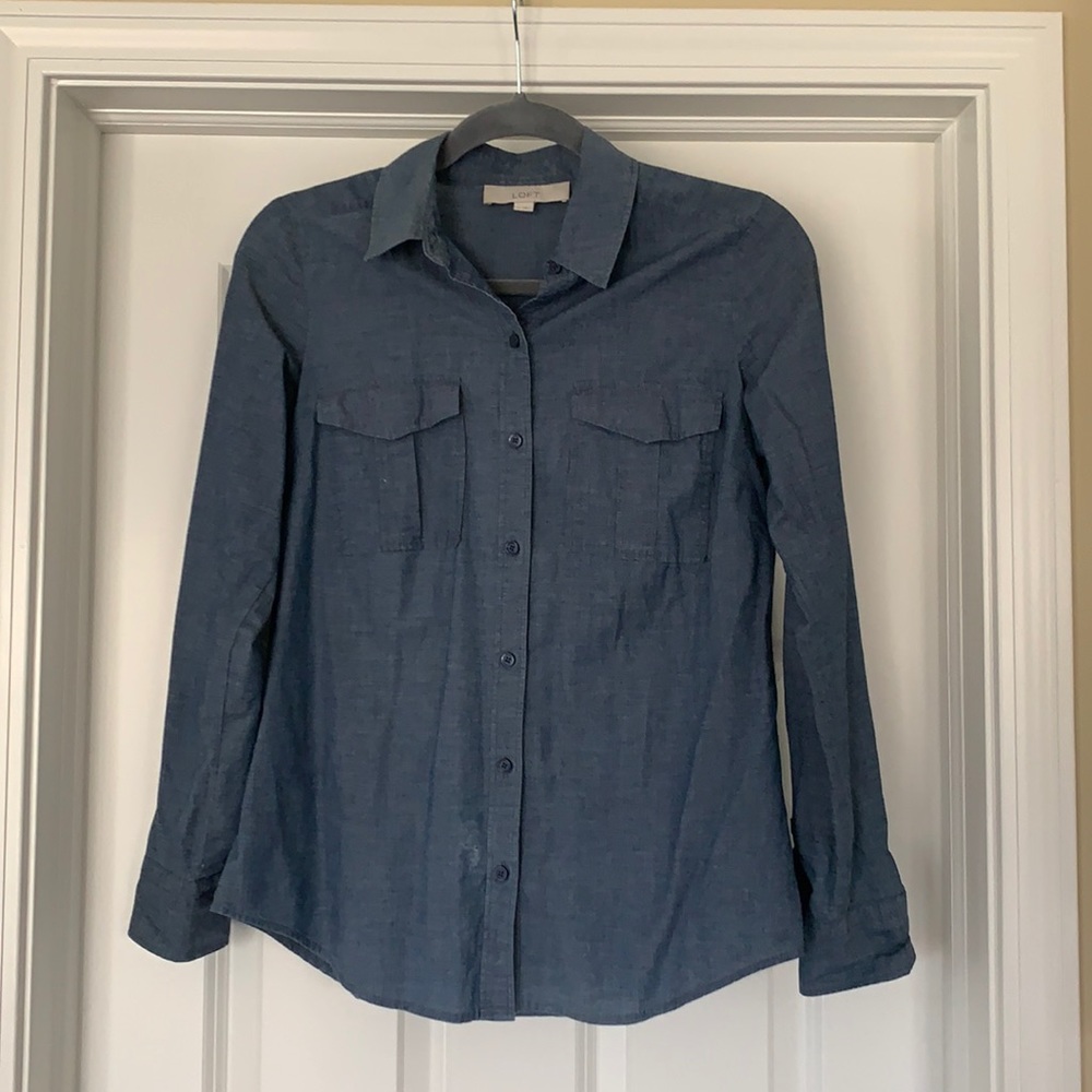 LOFT Dark Blue Button Down Blouse